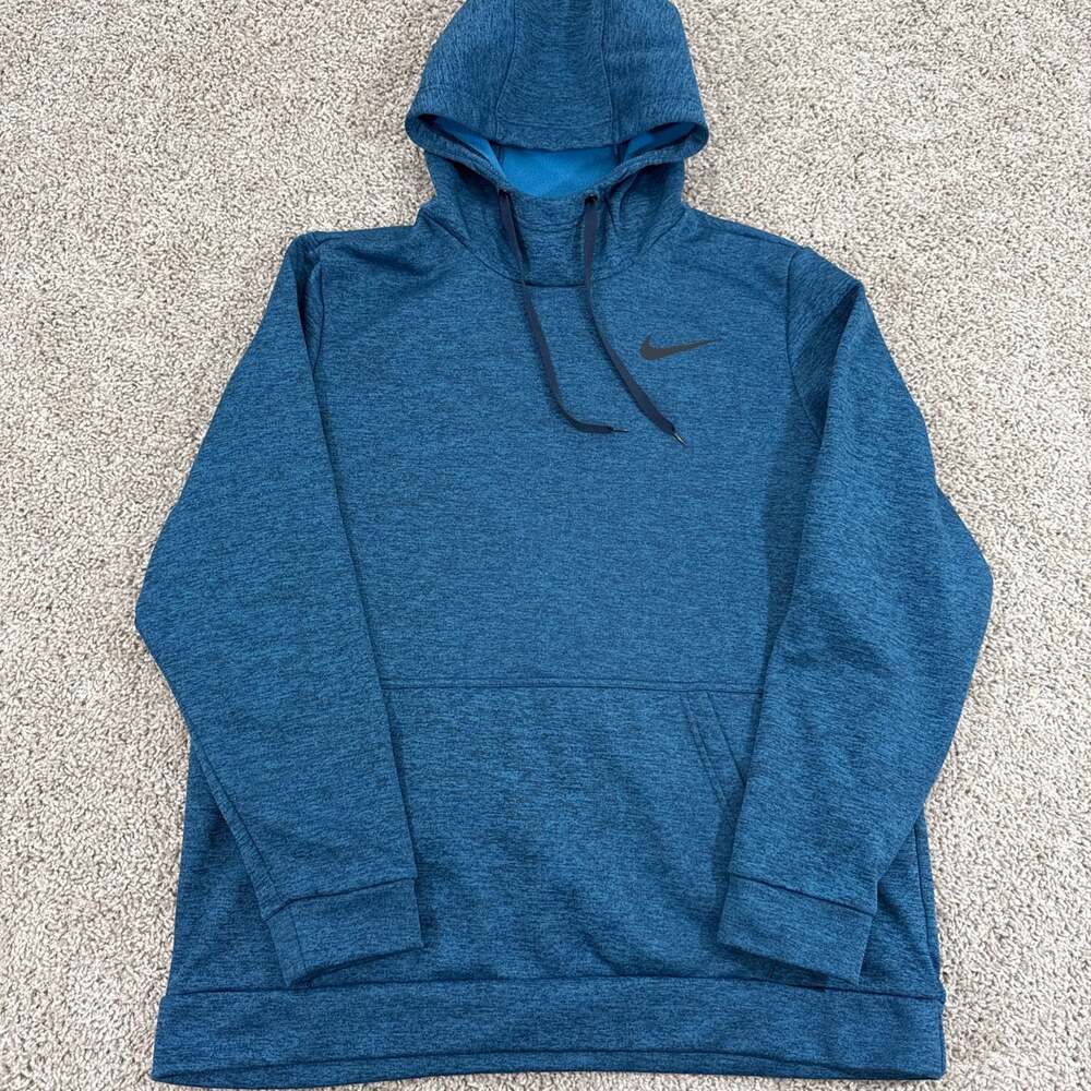 Nike Therma-FIT Hoodie Mens Large Blue Athletic Training‎ Pullover Swoosh EUC